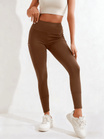New autumn and winter high waisted, waist cinching, hip lifting fitness yoga pants, warm outdoor running and fitness pants (Color: khaki, size: XXL)