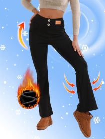 Ladies' autumn and winter thick velvet casual pants, high waisted and slimming with pocket flared pants (Color: BLACK, size: XL)