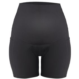 Women Maternity Shorts Seamless Pregnancy Underwear Shapewear Fitness Yoga Running Shorts High Waist Over The Belly Pants with Two Side Pockets (Color: BLACK, size: XL)