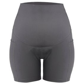 Women Maternity Shorts Seamless Pregnancy Underwear Shapewear Fitness Yoga Running Shorts High Waist Over The Belly Pants with Two Side Pockets (Color: GRAY, size: medium)